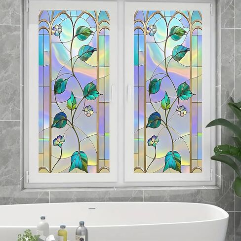 Static Cling Window Sticker 17.7x39.3 inch Stained Glass Window Film Static Cling Home Decoration Window Cover for Room Decor Home Office Glass Partitions in Saudi Arabia