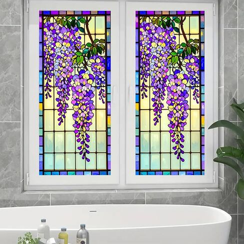 Static Cling Window Sticker 17.7x39.3 inch Stained Glass Window Film Static Cling Home Decoration Window Cover for Room Decor Home Office Glass Partitions in Saudi Arabia