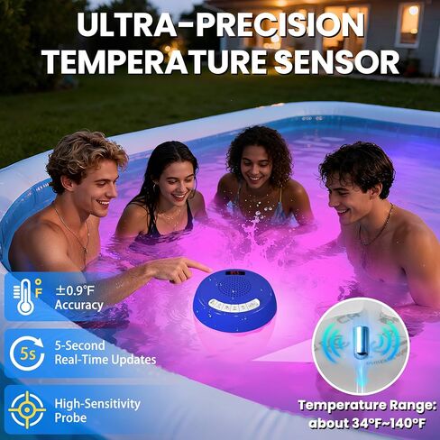 مكبر صوت بلوتوث 3 في 1 مع ميزان حرارة رقمي، مكبر صوت عائم لحوض السباحة مع أضواء ملونة، مكبرات صوت حوض استحمام ساخن IP68 مقاومة للماء، مكبر صوت TWS محمول، مكبرات صوت عائمة بصوت عال لحمام السباحة in Kuwait