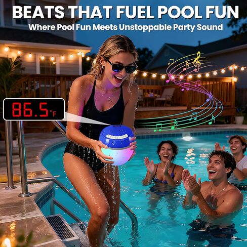 مكبر صوت بلوتوث 3 في 1 مع ميزان حرارة رقمي، مكبر صوت عائم لحوض السباحة مع أضواء ملونة، مكبرات صوت حوض استحمام ساخن IP68 مقاومة للماء، مكبر صوت TWS محمول، مكبرات صوت عائمة بصوت عال لحمام السباحة in Kuwait