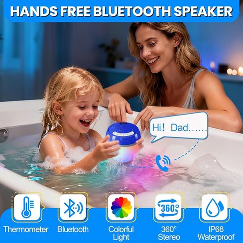 مكبر صوت بلوتوث 3 في 1 مع ميزان حرارة رقمي، مكبر صوت عائم لحوض السباحة مع أضواء ملونة، مكبرات صوت حوض استحمام ساخن IP68 مقاومة للماء، مكبر صوت TWS محمول، مكبرات صوت عائمة بصوت عال لحمام السباحة in Kuwait