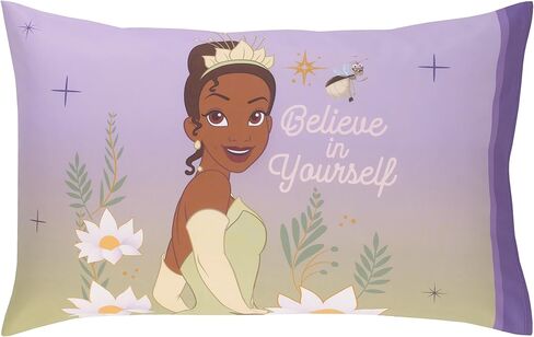 طقم سرير أطفال من 4 قطع من NoJo Disney Princess Tiana Create Your World - لحاف، ملاءة سفلية جاهزة، ملاءة علوية مسطحة، كيس وسادة ذو وجهين، لافندر، أخضر، أصفر in Saudi Arabia