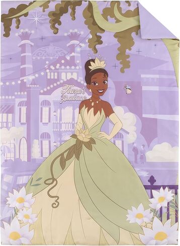 طقم سرير أطفال من 4 قطع من NoJo Disney Princess Tiana Create Your World - لحاف، ملاءة سفلية جاهزة، ملاءة علوية مسطحة، كيس وسادة ذو وجهين، لافندر، أخضر، أصفر in Saudi Arabia