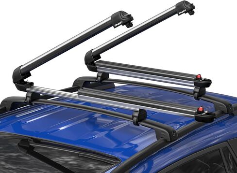BougeRV Lockable Ski & Snowboard Racks, Extension with Sliding Feature, 28'' Fits 6 Pairs Skis or 4 Snowboards, Crab Mounting System Fits for Square/Aero/Oval Cross Bars in Saudi Arabia