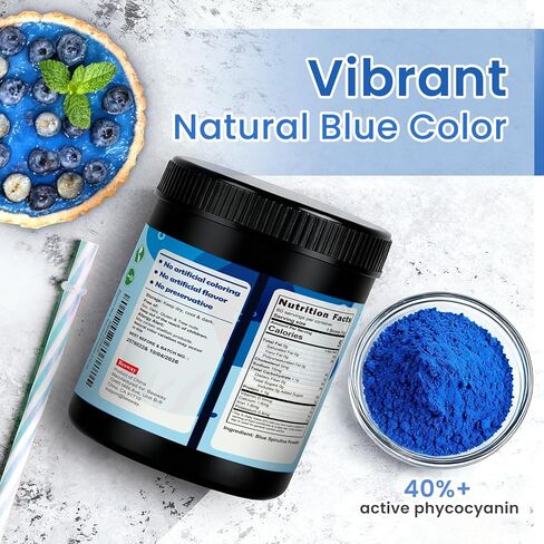 مسحوق سبيرولينا الأزرق 60 جرام، 60 حصة، ملون طعام أزرق طبيعي للخبز والمشروبات والعصائر، مكمل غذائي بروتين نباتي، غير معدل وراثيًا، قابل للذوبان في الماء، عديم الرائحة، بدون أصباغ صناعية in Kuwait