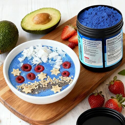 مسحوق سبيرولينا الأزرق 60 جرام، 60 حصة، ملون طعام أزرق طبيعي للخبز والمشروبات والعصائر، مكمل غذائي بروتين نباتي، غير معدل وراثيًا، قابل للذوبان في الماء، عديم الرائحة، بدون أصباغ صناعية in Kuwait