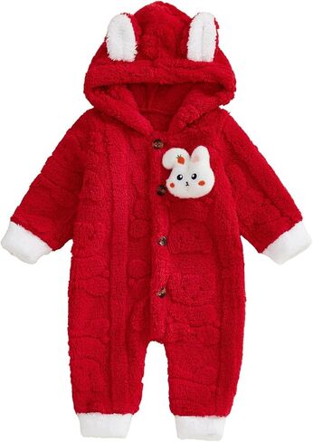 بدلة ثلج للأطفال حديثي الولادة من القطيفة بغطاء رأس رومبير أرنب بأكمام طويلة قطعة واحدة بذلة ملابس شتوية دافئة للأطفال الرضع in Saudi Arabia