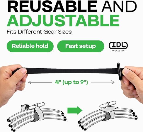 Reusable Zip Ties 4", 15-Pack - USA-Made Heavy-Duty Industrial Stretchable Fasteners - All-Weather Material, UV & Ozone Resistance - Wire Straps to Store Equipment & Declutter Garage by IDL Packaging in Kuwait