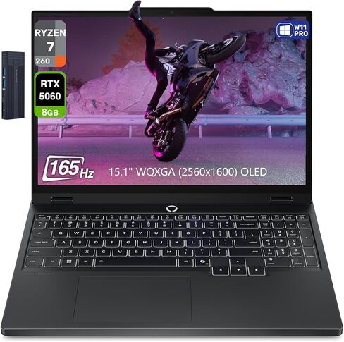 لاب توب لينوفو ليجن 5، شاشة 15.1 بوصة WQXGA OLED 165 هرتز، AMD Ryzen 7 260، ذاكرة الوصول العشوائي 16 جيجابايت 1 تيرابايت PCIe SSD، GeForce RTX 5060، لوحة مفاتيح بإضاءة خلفية RGB، قاعدة إرساء 256 جيجابايت 9H، واي فاي 7، ويندوز 11 برو، أسود in Kuwait