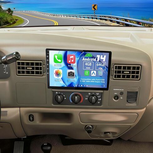 راديو ترقية ستيريو للسيارة Android 14 Double Din لسيارة Ford F250 F-350 1999-2004، 4G+64G 10.1 بوصة شاشة لمس مع Carplay Android Auto GPS WiFi Bluetooth RDS DSP SWC Mirrorlink Mic كاميرا احتياطية in Kuwait