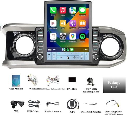 ستيريو سيارة Android 14 مقاس 9.7 بوصة متوافق مع Toyota Tacoma 2016-2023، Wireless CarPlay & Android Auto، 4G+64G، 5G WiFi، GPS، Bluetooth 5.0، يحتفظ بكاميرا احتياطية OEM والتحكم في عجلة القيادة ومكبر الصوت in Kuwait