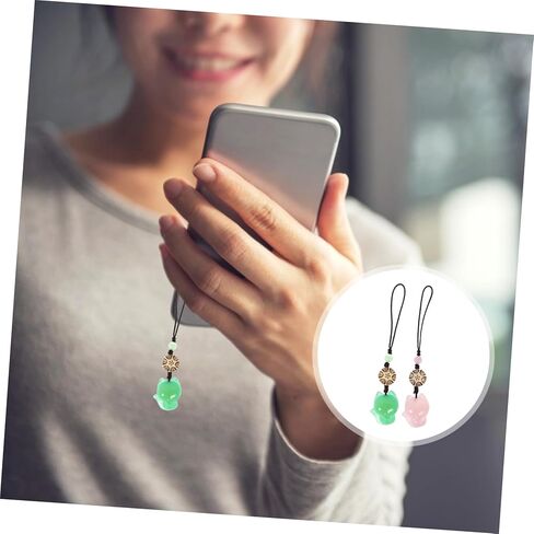 2 قطعة العقيق اليشم الثعلب المعلقات خفيفة الوزن الهاتف Charms حقيبة المفاتيح اكسسوارات الأخضر الوردي ديكور صغير ديكور معلق للنساء in Kuwait