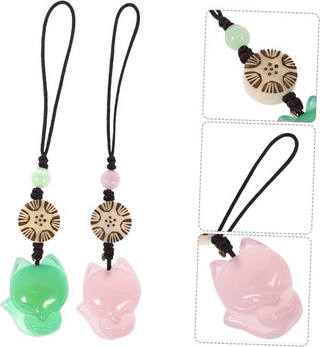 2 قطعة العقيق اليشم الثعلب المعلقات خفيفة الوزن الهاتف Charms حقيبة المفاتيح اكسسوارات الأخضر الوردي ديكور صغير ديكور معلق للنساء in Kuwait