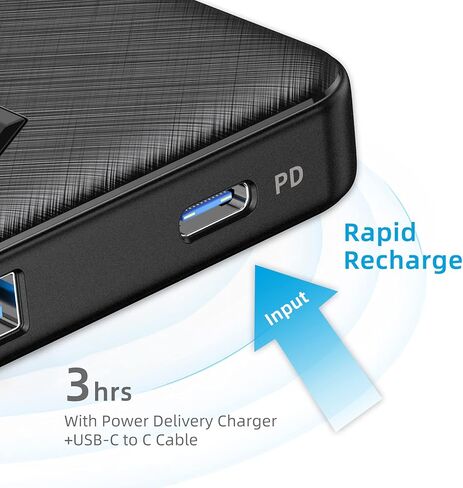 شاحن محمول، بنك طاقة نحيف 10000 مللي أمبير PD 20 وات، حزمة بطارية شحن عالية السرعة USB C داخلية وخارجية، بنك طاقة خارجي للهاتف متوافق مع iPhone 16 15 14 13 12 Samsung S22 S21 Google iPad وما إلى ذلك in Kuwait