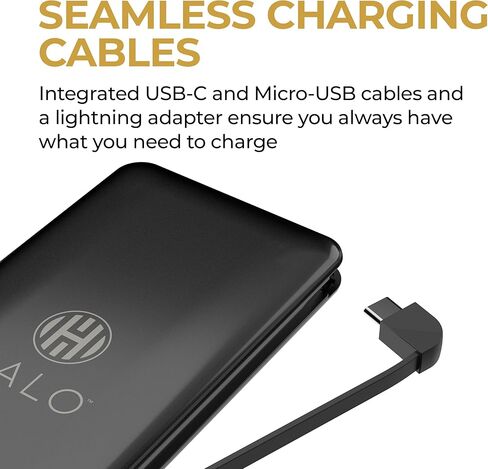 Halo 10K mAh Power Bank w/Integrated Cables & Fast Charging - Black in Saudi Arabia
