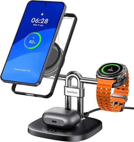 شاحن لاسلكي مغناطيسي 3 في 1 من SwanScout لهواتف Samsung (يحتاج إلى حافظة مغناطيسية)، لهاتف Galaxy Z Fold7/Z Flip/S25/S24/S23/S22، وGalaxy Watch 8/8 Classic/Ultra/7/6/5/4، SwanScout 712SM، بدون محول in Kuwait