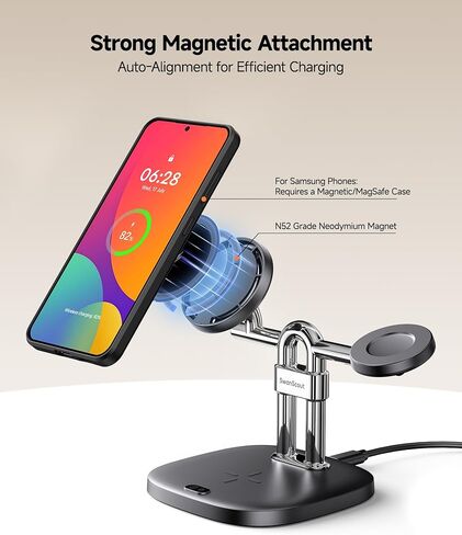شاحن لاسلكي مغناطيسي 3 في 1 من SwanScout لهواتف Samsung (يحتاج إلى حافظة مغناطيسية)، لهاتف Galaxy Z Fold7/Z Flip/S25/S24/S23/S22، وGalaxy Watch 8/8 Classic/Ultra/7/6/5/4، SwanScout 712SM، بدون محول in Kuwait