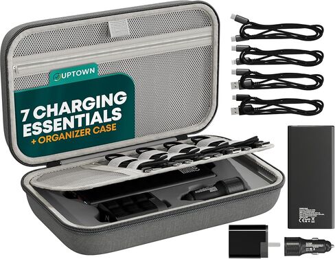 Uptown 7- Piece Travel Charging Tech Bundle – 10,000mAh Portable Charger, 45W GaN Wall Adaptor, 48W Car Charger & 4 Cables with Cord Organizer – Travel Essentials for Phones, Tablets & Laptops in Saudi Arabia