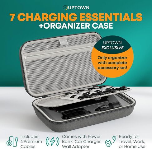 Uptown 7- Piece Travel Charging Tech Bundle – 10,000mAh Portable Charger, 45W GaN Wall Adaptor, 48W Car Charger & 4 Cables with Cord Organizer – Travel Essentials for Phones, Tablets & Laptops in Saudi Arabia