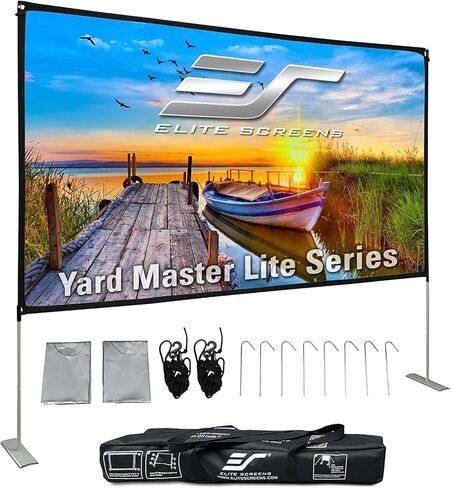 شاشة عرض محمولة من Elite Screens Yard Master Lite مقاس 125 بوصة مع حامل، خالية من التجاعيد 16:9 شاشة أفلام داخلية/خارجية، إعداد سريع، عرض أمامي وخلفي، حقيبة حمل للفناء الخلفي - OMS125HLITE in Kuwait