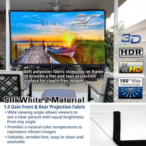شاشة عرض محمولة من Elite Screens Yard Master Lite مقاس 125 بوصة مع حامل، خالية من التجاعيد 16:9 شاشة أفلام داخلية/خارجية، إعداد سريع، عرض أمامي وخلفي، حقيبة حمل للفناء الخلفي - OMS125HLITE in Kuwait