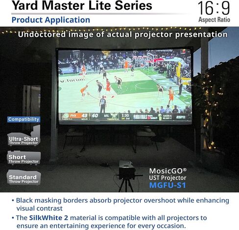شاشة عرض محمولة من Elite Screens Yard Master Lite مقاس 125 بوصة مع حامل، خالية من التجاعيد 16:9 شاشة أفلام داخلية/خارجية، إعداد سريع، عرض أمامي وخلفي، حقيبة حمل للفناء الخلفي - OMS125HLITE in Kuwait