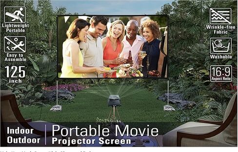 شاشة عرض محمولة من Elite Screens Yard Master Lite مقاس 125 بوصة مع حامل، خالية من التجاعيد 16:9 شاشة أفلام داخلية/خارجية، إعداد سريع، عرض أمامي وخلفي، حقيبة حمل للفناء الخلفي - OMS125HLITE in Kuwait