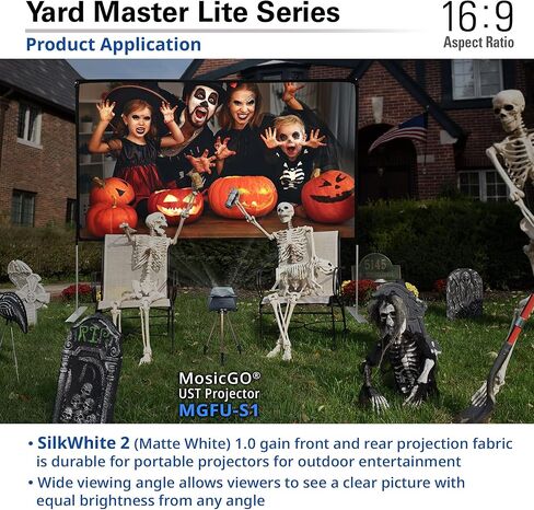 شاشة عرض محمولة من Elite Screens Yard Master Lite مقاس 125 بوصة مع حامل، خالية من التجاعيد 16:9 شاشة أفلام داخلية/خارجية، إعداد سريع، عرض أمامي وخلفي، حقيبة حمل للفناء الخلفي - OMS125HLITE in Kuwait