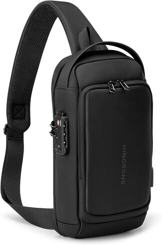 Kingsons 13" Anti-Theft Laptop Sling Backpack. Waterproof nylon, USB port. Ideal for travel, hiking, camping. (FG6301-Black) in Saudi Arabia