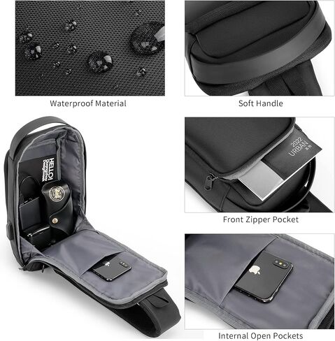 Kingsons 13" Anti-Theft Laptop Sling Backpack. Waterproof nylon, USB port. Ideal for travel, hiking, camping. (FG6301-Black) in Saudi Arabia