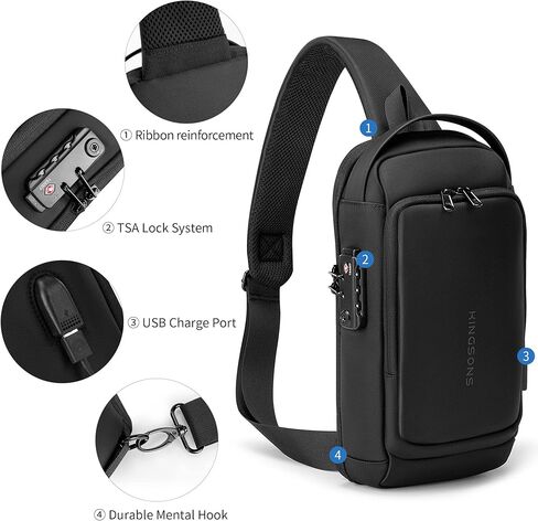 Kingsons 13" Anti-Theft Laptop Sling Backpack. Waterproof nylon, USB port. Ideal for travel, hiking, camping. (FG6301-Black) in Saudi Arabia
