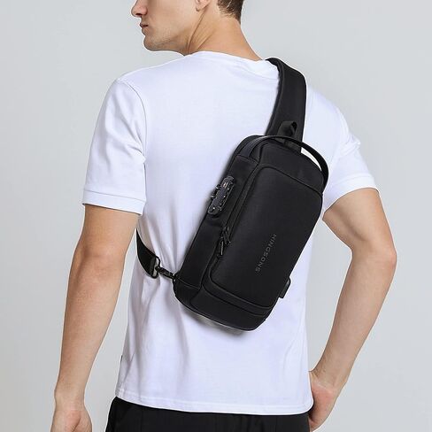 Kingsons 13" Anti-Theft Laptop Sling Backpack. Waterproof nylon, USB port. Ideal for travel, hiking, camping. (FG6301-Black) in Saudi Arabia