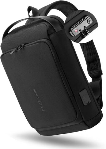 Kingsons 13" Anti-Theft Laptop Sling Backpack. Waterproof nylon, USB port. Ideal for travel, hiking, camping. (FG6301-Black) in Saudi Arabia