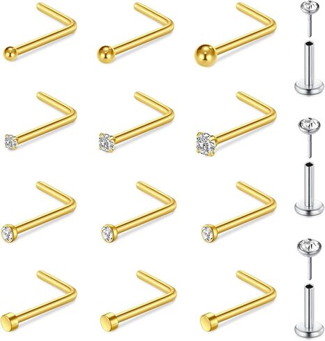 QWALIT 18g Horseshoe Nose Ring Double Stud Gem Horse Shoe Nose Ring Hoop for Women Surgical Steel U Shape Half Earring Gold Tragus Earring Hoops Lip Helix Piercing Jewelry Septum Rings 18 gauge 8mm in Kuwait
