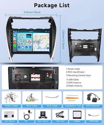 ستيريو سيارة 8Core 6+128G لسيارة Toyota Camry 2012-2014 𝐰𝐢𝐭𝐡 𝐉-𝐁-𝐋 Wireless Carplay Android Auto، 10.1 بوصة 1280 * 720P IPS شاشة تعمل باللمس، Android/GPS/WiFi/32EQ/Bluetooth 5.0/SWC+كاميرا احتياطية in Saudi Arabia