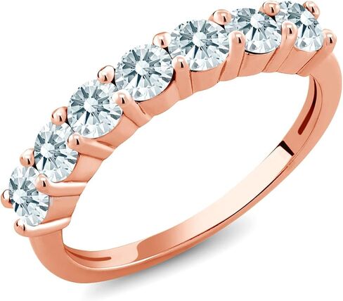Gem Stone King 18K Rose Gold Plated Silver Gemstone Birthstone Wedding Band Engagement Anniversary Ring | Round 3.5MM | 7 Stone Promise Ring For Women in Saudi Arabia