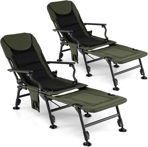 Goplus Oversized Foldable Fishing Chair for Adults, Heavy Duty All-Terrain Camping Chair with Detachable Footrest, Padded High-Back, Armrest, Adjustable Feet, Portable Recliner for Outdoor Patio Beach in Saudi Arabia
