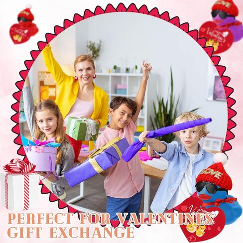 Chivao 48 Pcs Valentine's Day Mini Rubber Ducks with 48 Valentine's Day Cards 48 Sunglasses 48 Hats, Party Favors Holiday Mini Tiny Ducks for Class Gifts in Saudi Arabia