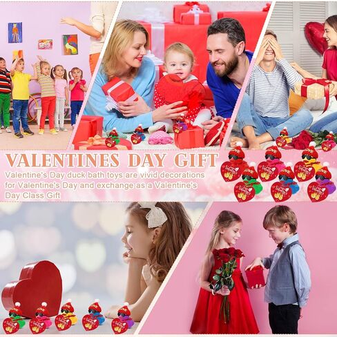 Chivao 48 Pcs Valentine's Day Mini Rubber Ducks with 48 Valentine's Day Cards 48 Sunglasses 48 Hats, Party Favors Holiday Mini Tiny Ducks for Class Gifts in Saudi Arabia