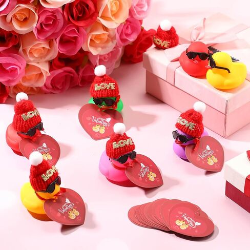 Chivao 48 Pcs Valentine's Day Mini Rubber Ducks with 48 Valentine's Day Cards 48 Sunglasses 48 Hats, Party Favors Holiday Mini Tiny Ducks for Class Gifts in Saudi Arabia