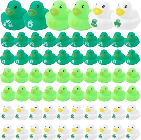 Haooryx St. Patrick's Day Mini Rubber Duck - 60Pcs Shamrock Lucky Charm Ducky Novelty Duck Squeak Bathtub Float Bath Toy for St. Patrick's Day Decoration Birthday Gift Party Favor Easter Basket Filler in Saudi Arabia