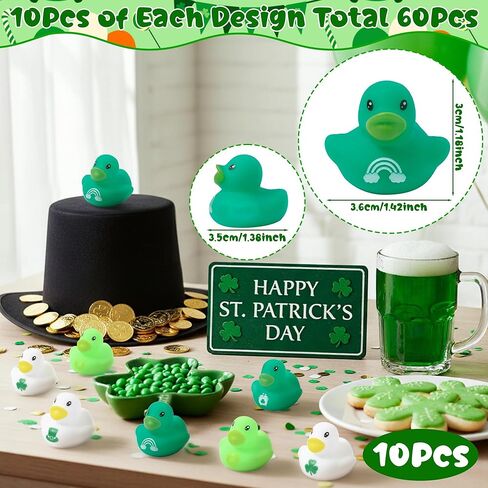 Haooryx St. Patrick's Day Mini Rubber Duck - 60Pcs Shamrock Lucky Charm Ducky Novelty Duck Squeak Bathtub Float Bath Toy for St. Patrick's Day Decoration Birthday Gift Party Favor Easter Basket Filler in Saudi Arabia