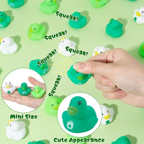 Haooryx St. Patrick's Day Mini Rubber Duck - 60Pcs Shamrock Lucky Charm Ducky Novelty Duck Squeak Bathtub Float Bath Toy for St. Patrick's Day Decoration Birthday Gift Party Favor Easter Basket Filler in Saudi Arabia
