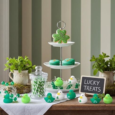 Haooryx St. Patrick's Day Mini Rubber Duck - 60Pcs Shamrock Lucky Charm Ducky Novelty Duck Squeak Bathtub Float Bath Toy for St. Patrick's Day Decoration Birthday Gift Party Favor Easter Basket Filler in Saudi Arabia