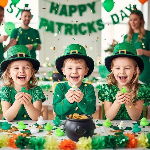 Haooryx St. Patrick's Day Mini Rubber Duck - 60Pcs Shamrock Lucky Charm Ducky Novelty Duck Squeak Bathtub Float Bath Toy for St. Patrick's Day Decoration Birthday Gift Party Favor Easter Basket Filler in Saudi Arabia