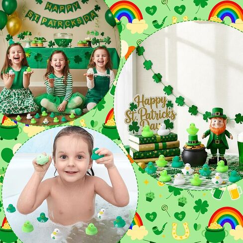 Haooryx St. Patrick's Day Mini Rubber Duck - 60Pcs Shamrock Lucky Charm Ducky Novelty Duck Squeak Bathtub Float Bath Toy for St. Patrick's Day Decoration Birthday Gift Party Favor Easter Basket Filler in Saudi Arabia