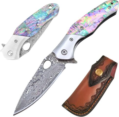 Outdoor Hiking folding knife, wood handle pocket folding knife,damascus hunting Folding Knife,Handmade Forged VG10 Damascus Steel Blade,Genuine Rainbow Handle,EDC Cool Knives for Mens Gift Home in Saudi Arabia