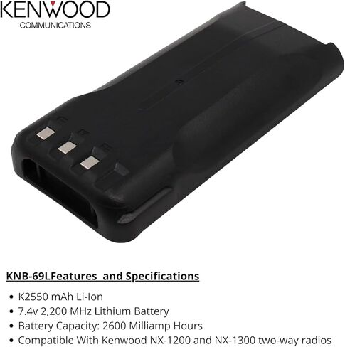Kenwood KNB-69L Rechargeable Battery Pack, 7.4V 2550mAh — Up to 15-Hour Use, Works with KSC-35SK, Fits NX-1200/1300 & TK-D240/340 Families in Saudi Arabia