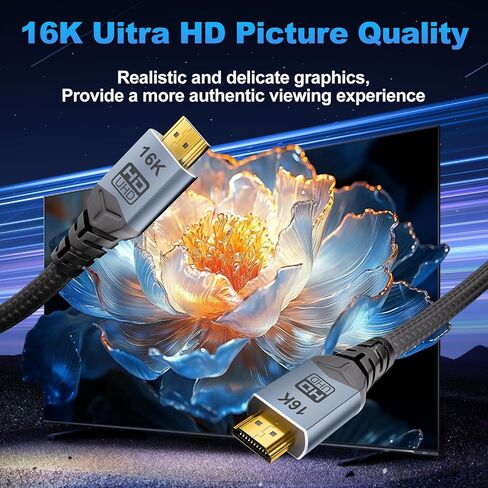 16K 10K 8K HDMI 2.2 Cable 3.3FT/1M, 96Gbps Ultra High Speed Hdmi Braided Cord Support 16K@60Hz 8K@240Hz 4K@480Hz, HDCP 2.2 & 2.3, HDR 10,eARC, DTS:X, for Roku TV/PS5/Blu-ray, Home Theater in Saudi Arabia