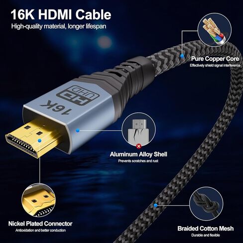 16K 10K 8K HDMI 2.2 Cable 3.3FT/1M, 96Gbps Ultra High Speed Hdmi Braided Cord Support 16K@60Hz 8K@240Hz 4K@480Hz, HDCP 2.2 & 2.3, HDR 10,eARC, DTS:X, for Roku TV/PS5/Blu-ray, Home Theater in Saudi Arabia